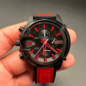 Diesel Griffed DZ4350 Men’s Chronograph Black Dial Red Silicone Strap Watch NIB